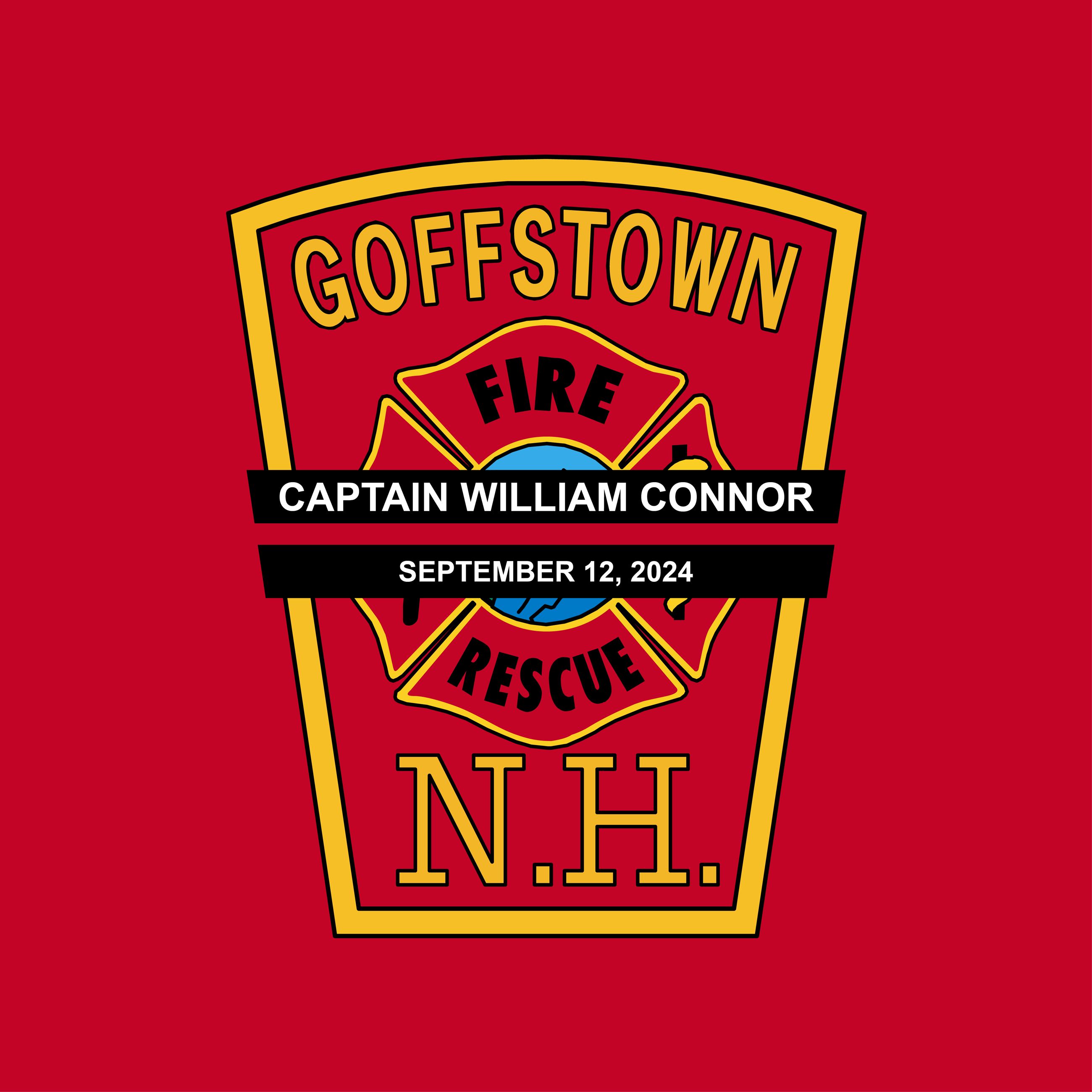 Goffstown Fire Department Patch adorned with a mourning band for Captain Connor