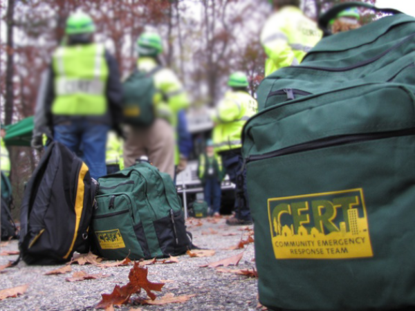 CERT backpack on ground
