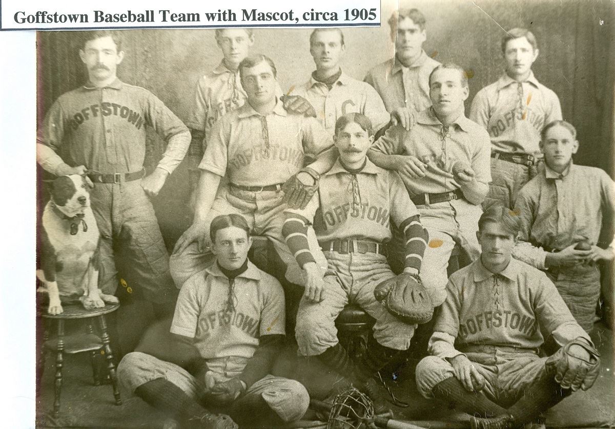 11 Goffstown ball players circa 1905 with their dog mascot.